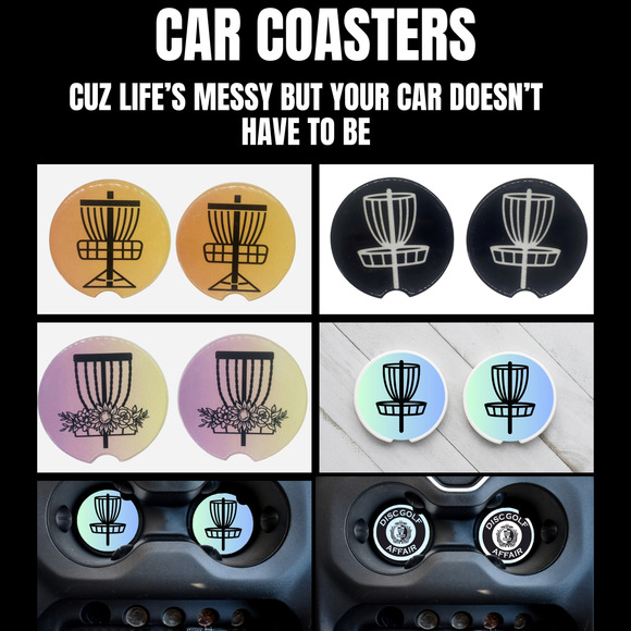 2 Pack DISC GOLF BASKET Car Drink Coasters Ceramic Car Cup CHOOSE COLOR - Picture 1 of 6